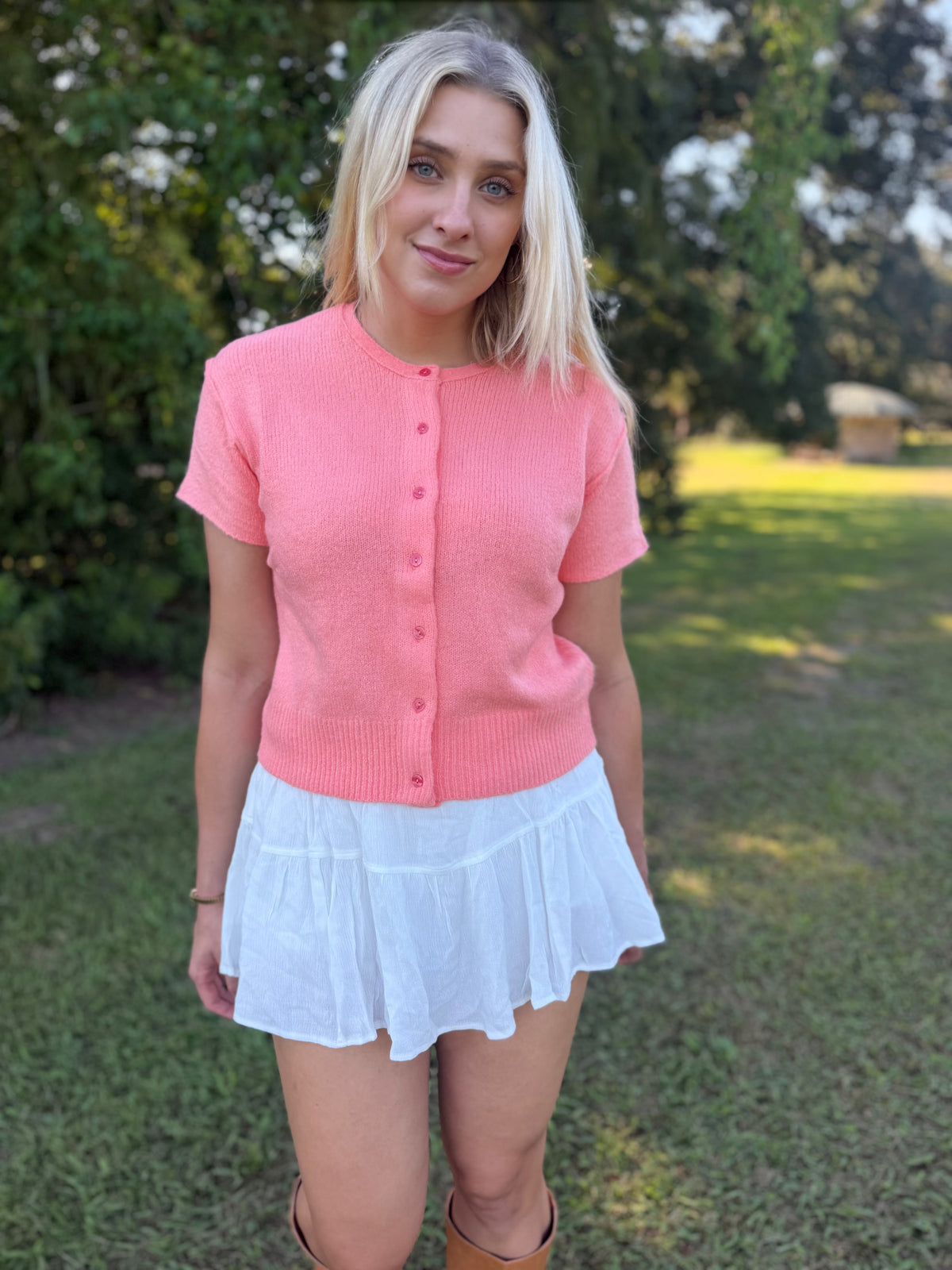 Peach Bellini Short Sleeve Cardigan